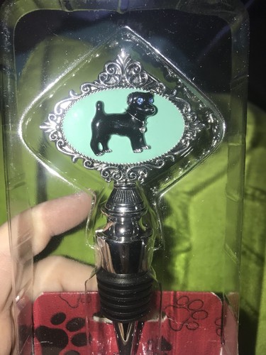 Puppy Jeweled Bottle Stopper! NIB! Black Puppy Rhinestone Eyes! Very Sturdy!