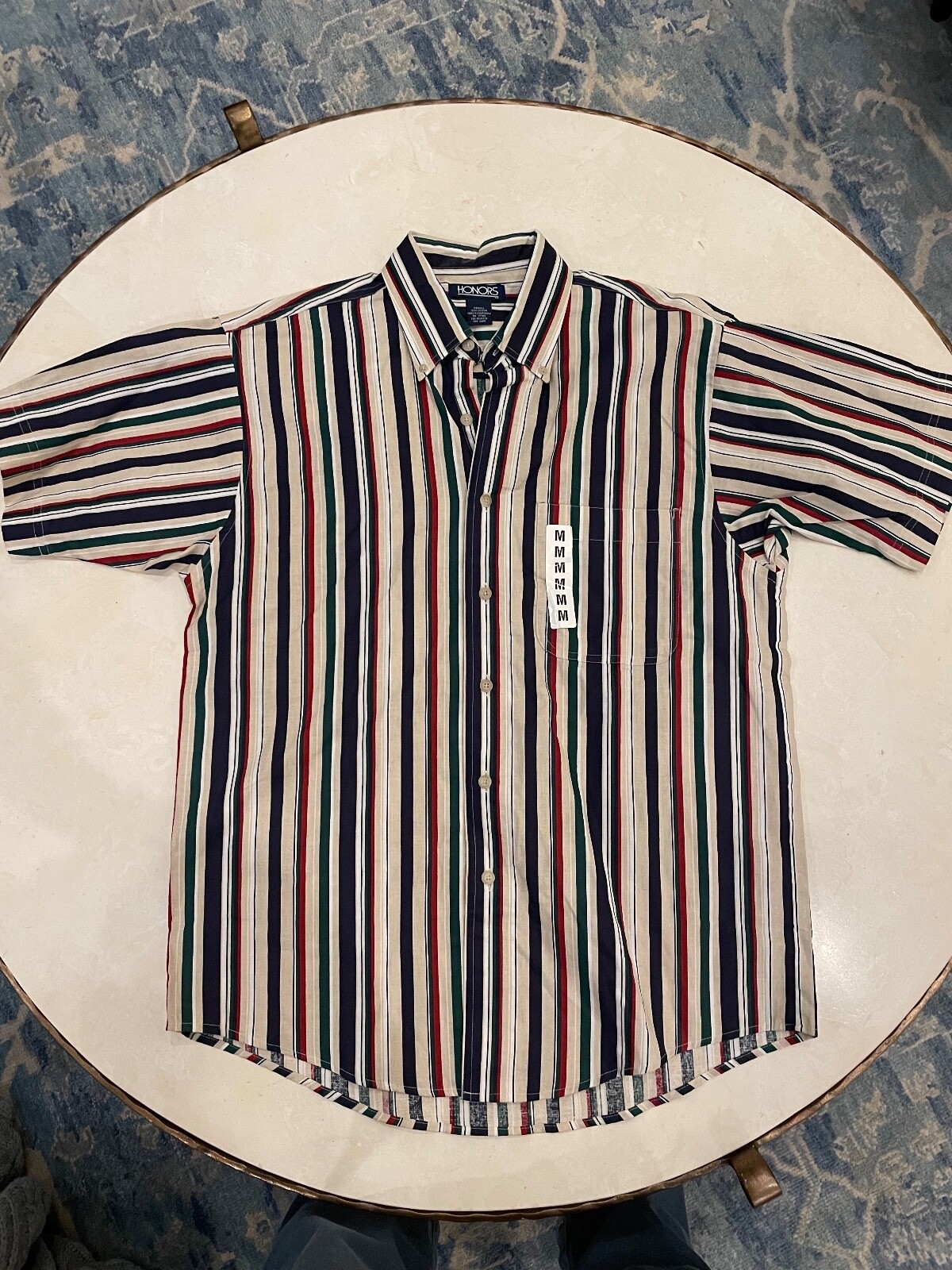 Honors Men Multicolor Stripe Short Sleeve Collared Button Up