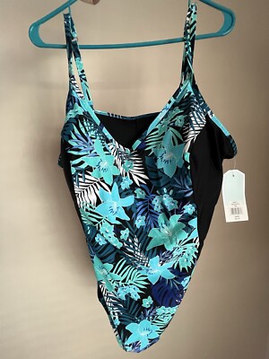 Christina Swimwear Womens Blue Padded Spaghetti Strap Plus Size 24WD with tags