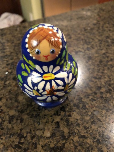 Vintage Set of 5 Russian Nesting Dolls Blue Floral Handpainted