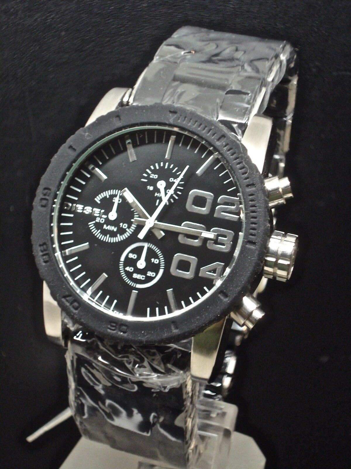 DIESEL シルバー ブラック アンクレット Women's Diesel Wonder-D Two-Hand Black Nylon Resin Watch