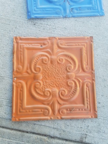 Lot of (4) Vintage ceiling tin 12x12 inches crafts projects patchwork