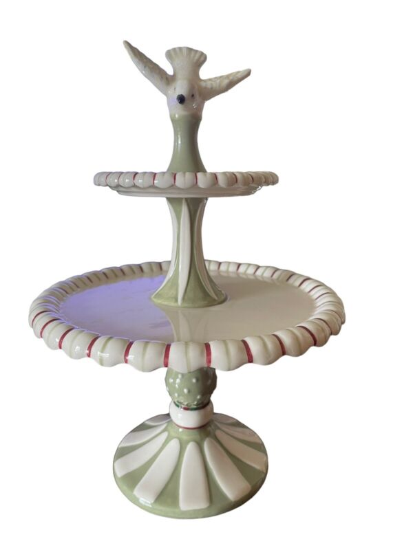 MWW Market Annie Danielson Two Tiered Pedestal Serving Tray Brid on Top 10 1/2"