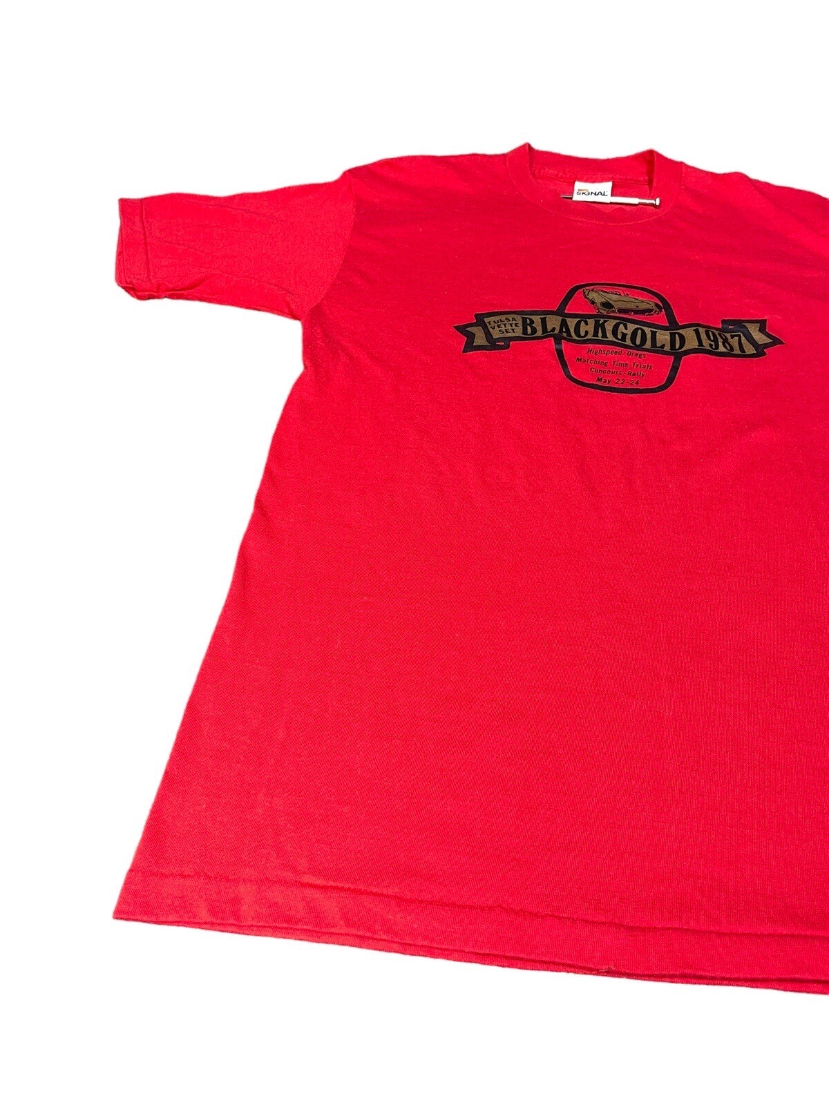 Vintage 80s Black Gold Tulsa Drag Race Corvette Single Stitch T Shirt Large USA