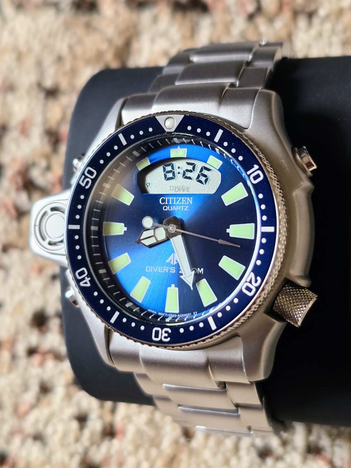 Pre-owned Citizen Aqualand Promaster Blue Dial Diver Watch Jp2000-67l Depth Sensor Alarm