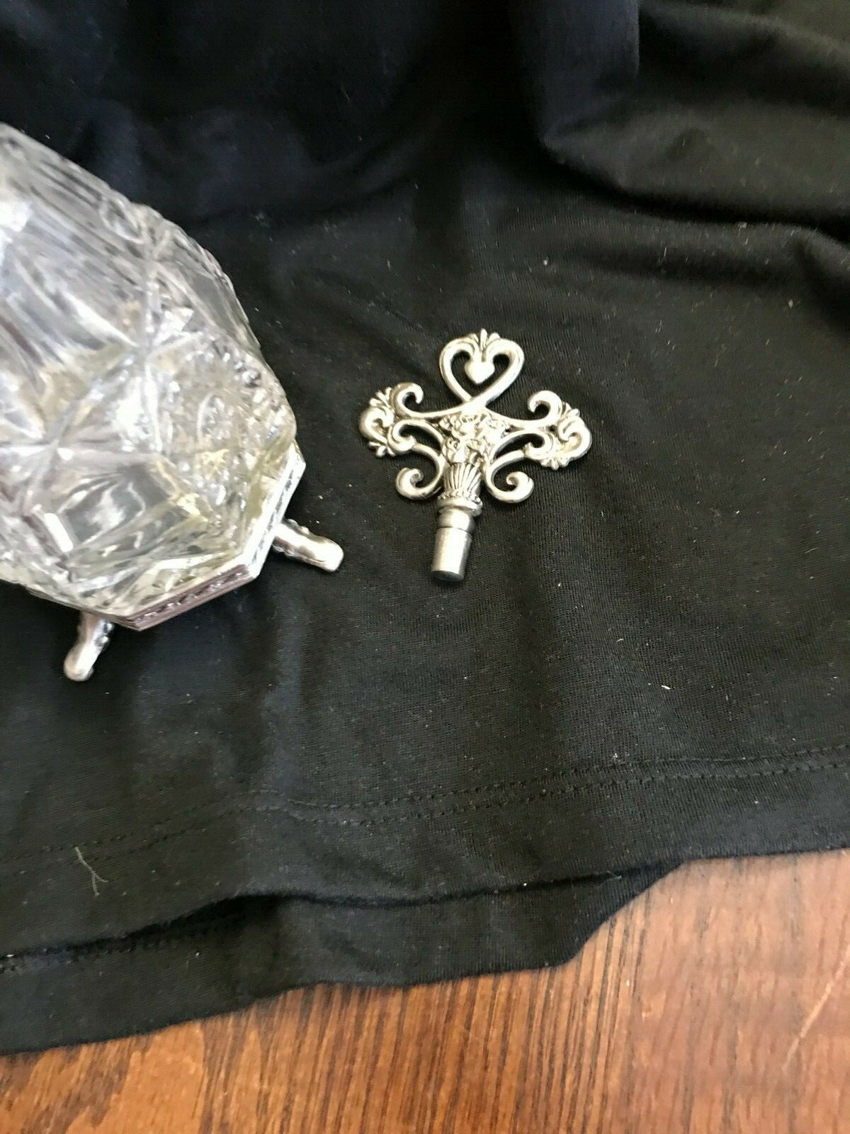 Vintage Glass Crystal Perfume Bottle with Metal Legs and Top 7