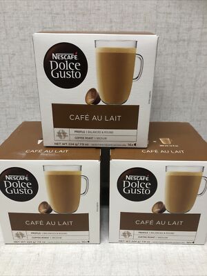 Dolce Gusto Nescafe Coffee Pods Cafe Au Lait 16 (48)Count Pack of 3 Best By 1/22