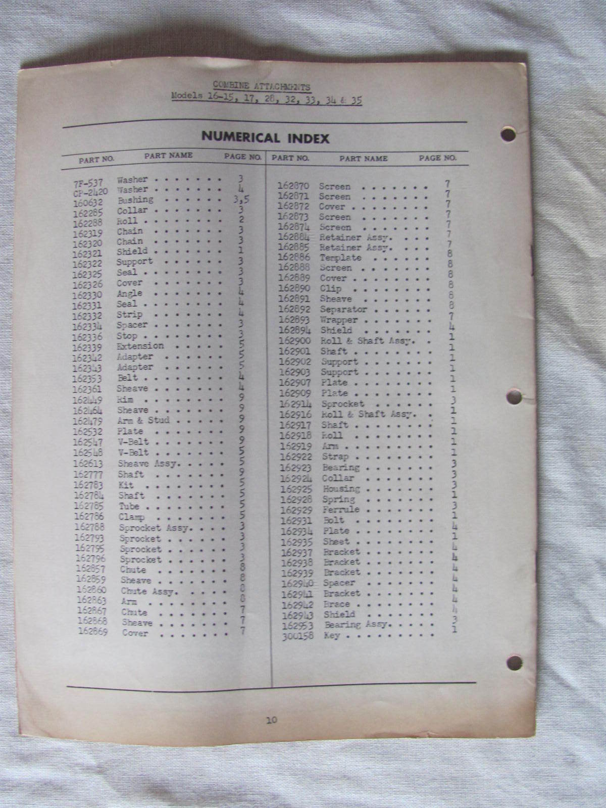 Ford Dearborn Wood Bros Combine Attachment 16-15 17 28 32 33 34 35 Parts List