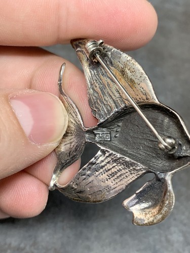 Vintage Large Sterling Silver Koi Fish Brooch Pin 1.75”