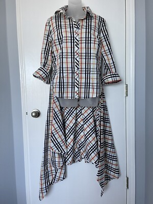 New York & Co. Hi-low Shirt Blouse Tunic Cotton Size M Plaid Paid Print
