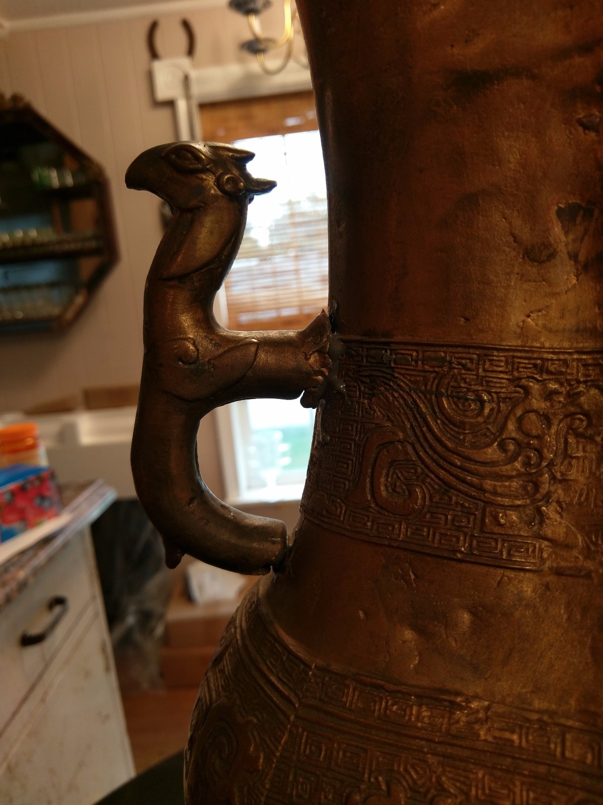 Stunning Huge Ancient Asian Solid Brass Vase Or Wine pot
