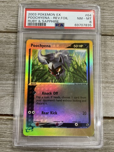 Graded PSA 8 2003 Pokemon Ex - Poochyena - Rev. Foil - Ruby Graded PSA 8 2003 Pokemon Ex - Poochyena - Rev. Foil - Ruby