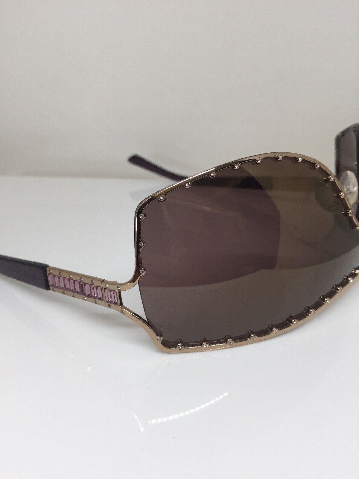 Pre-owned Valentino Shield Sunglasses  5435 Sunglasses W/ Swarovski Crystals In Shiny Silver & Red Logo & White Temples