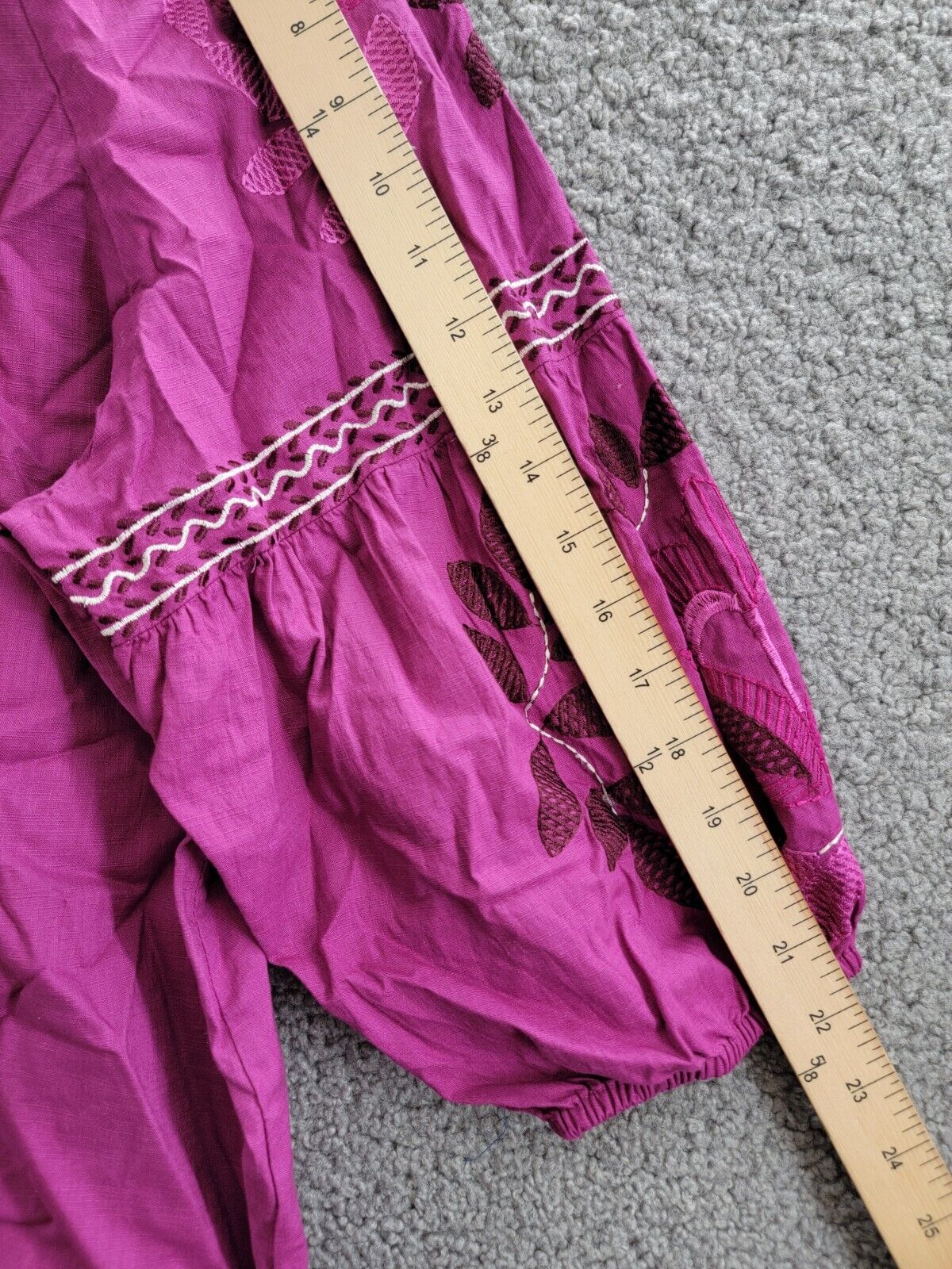 Charter Club Embroidered Bubble-Sleeve Top Women's XL Fuchsia V-Neck 3/4 Sleeve - Picture 5 of 16