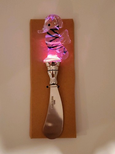 Nautical Coastal Beach Seahorse Glass LED Color Changing Cheese Spreader Gift