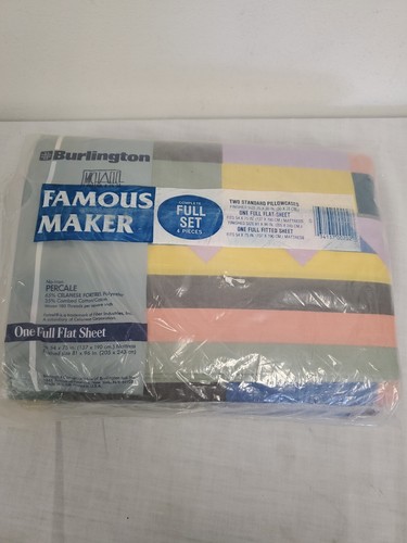 Vintage Burlington Famous Maker Michaele Vollbracht Full Size Sheet Set Stripes