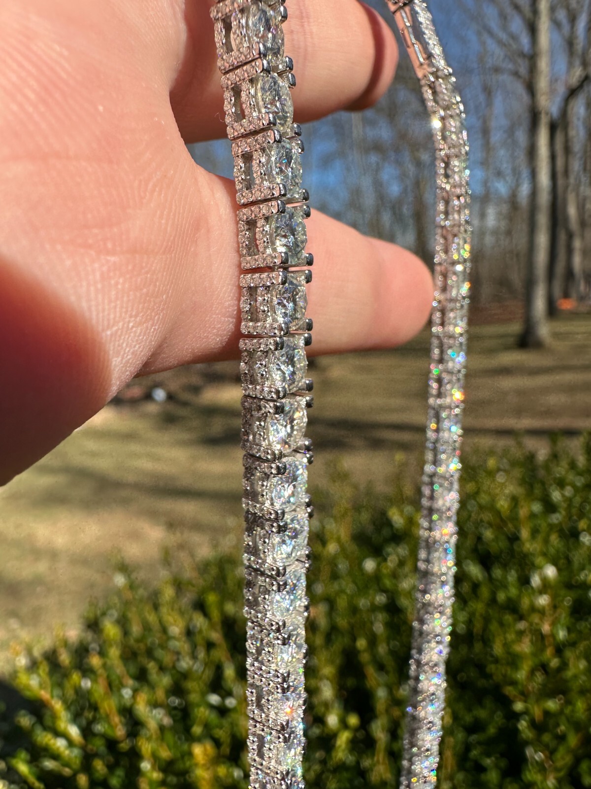 Pre-owned Harlembling 5mm Moissanite Tennis Chain Necklace Reinvented 925 Silver Stones On All Sides