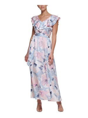 

Женское платье макси DKNY с белой подкладкой и поясом с завязками на завязках и двойными рюшами, Белый