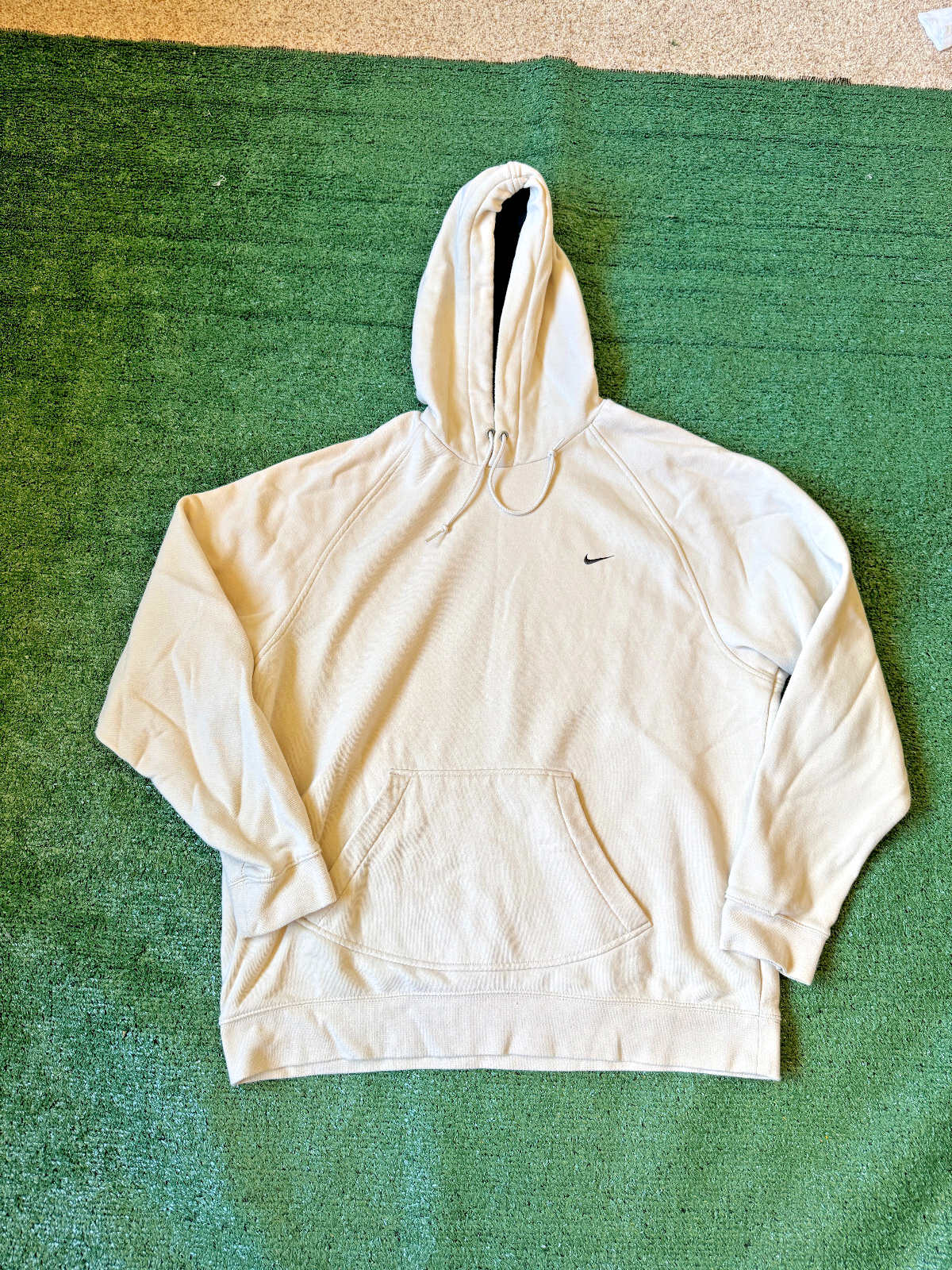 Vintage 2000s Y2K Nike Hoodie Men's XL Tan Beige Mini Swoosh