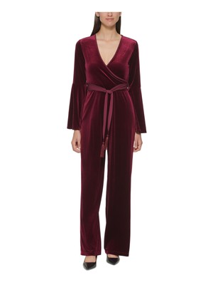 

CALVIN KLEIN Женский бордовый комбинезон с расклешенными рукавами и поясом, Burgundy