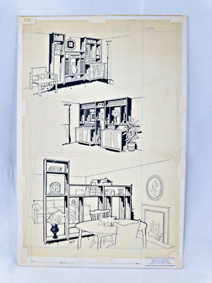 Vtg Set of Interior Design Drawings Technical Illustration by Eugene J. Thompson