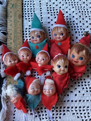 Vintage Variety Elf Pixie Face Head Hugger Decorate Christmas Craft Lot Of 10