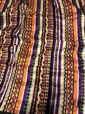 4 Yds X 45  Poly Fabric Bright Green Black Orange Purple Yellow Floral Stripe