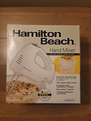 Hamilton Beach Electric Hand Mixer - White [6 Speed Beater Whisk Storage Case]