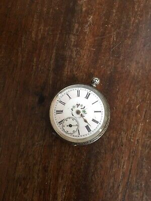 ANTIQUE SOLID SILVER KEY WIND SWISS LEVER POCKET WATCH FANCY CASE AND DIAL 39MM