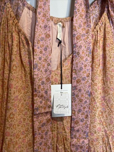 Pre-owned Free People X Spell & The Gypsy Collective Free People Spell Rae Gown Puff Sleeve Printed Tiered Maxi Dress M In Pink