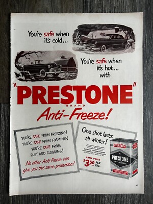 Vintage Car Ad 1950's Advertisement PRESTONE Anti Freeze Mancave Garage 10x14
