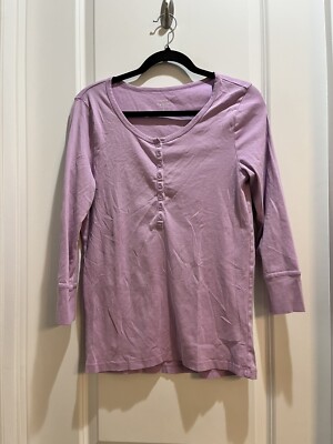 J Crew Perfect Fit Henley Lavender Tee Large 3/4 Sleeves Armpit To Armpit 18 