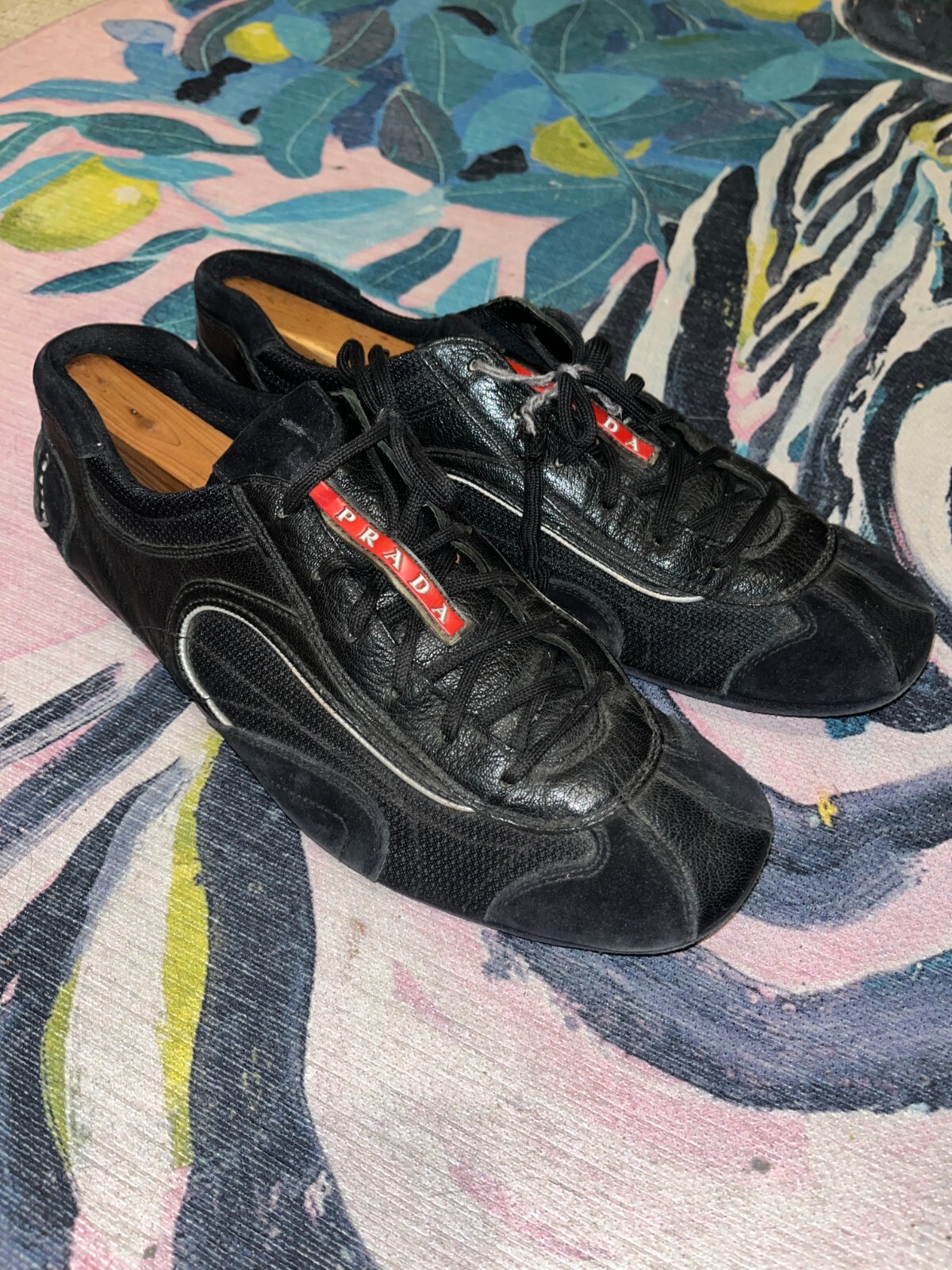 PRADA black suede Lace Driving Shoes Low Top Sneakers Men's