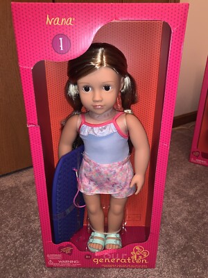 Our Generation Ivana 18'' Beach Doll With Bodyboard blonde hair brown eyes New