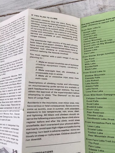 Vintage 1969 Rocky Mountain National Park Colorado Pocket Map 11 1/8” X 16”