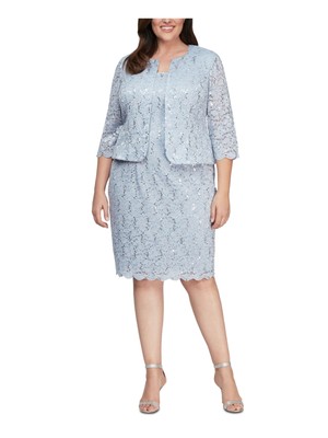 

ALEX EVENINGS Женская голубая куртка с длинным рукавом без рукавов Plus, Light blue, 84122329