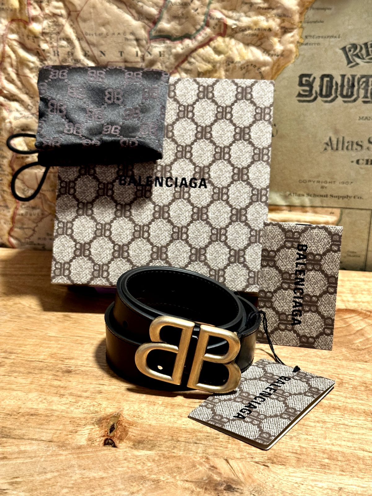 Pre-owned Gg Gold Brass B Belt Gucci X Balenciaga Bb  Leather 680456 80cm Unisex