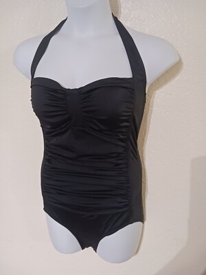 JANTZEN*Black One Piece Swimsuit*Size 14*New WO Tags*Padded Cup*Halter Tie