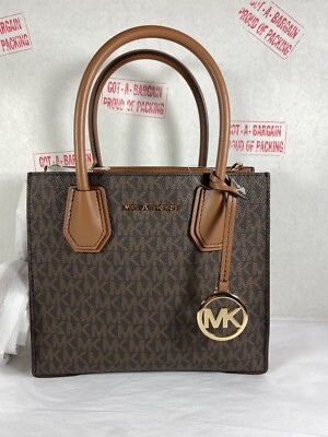 Michael Kors Mercer Medium Brown PVC MK LOGO Messenger Satchel Crossbody Bag