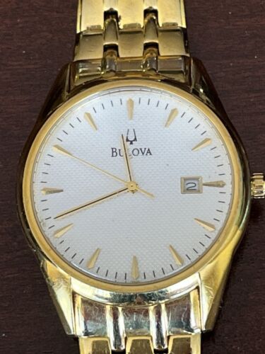 MENS BULOVA Gold Colored Watch w/ Date *Works* | eBay