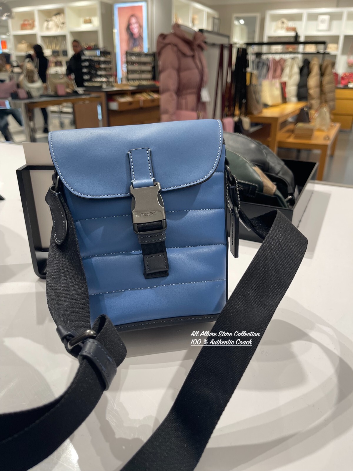 Coach Men Track SkyBlue Leather Crossbody Small Flap