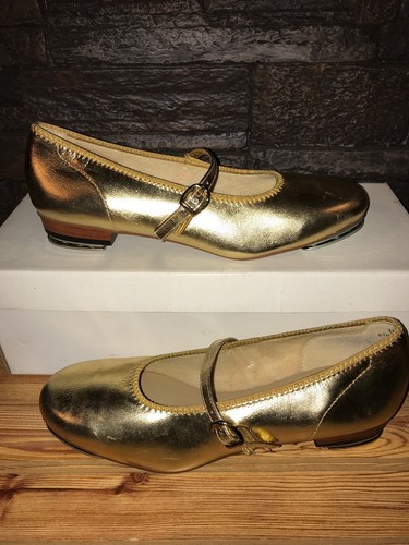Gold Scoop Clogging  Shoes Women's Size 6.5 W With Steven Stomper Taps. Vintage