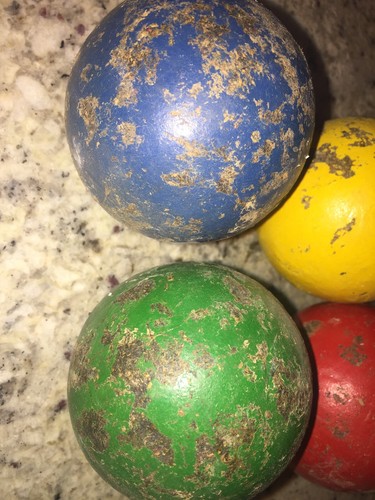 4 Vintage Primitive Solid Wooden Croquet Balls