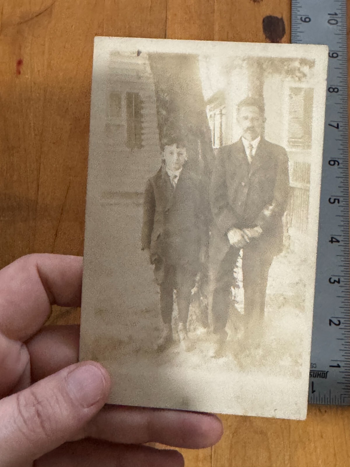 Antique Picture Postcard Two Men Standing Suits Father Son 