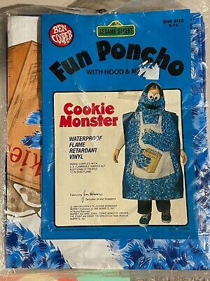 1981 COOKIE MONSTER Poncho Halloween Costume Size 6-12 SESAME STREET Ben Cooper