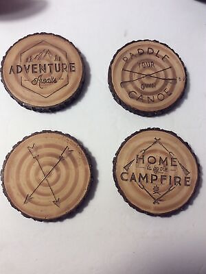 Camping Coasters Set Of 4 Rustic Tree Cabin Outdoor Bar Lodge Hunting Beverage