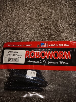 Roboworm 3'' Ned Worms Aaron's Green Pumpkin  8 pack