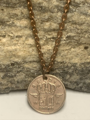 1956 Belgium 50 C. Coin Pendant Unisex Necklace Brussels. Great Gift   A1