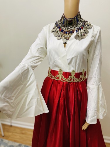 Pre-owned Handmade Afghan Clothes Design/ Satin/ Regular Size Dress/ Red And Purple Color