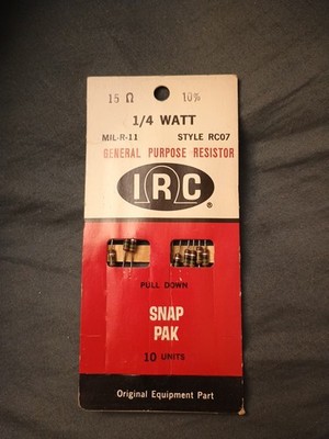 F Vintage NOS IRC - 15 Ohm - Resistor 1/4 Watt 10% Carbon Comp Mil-R-11 